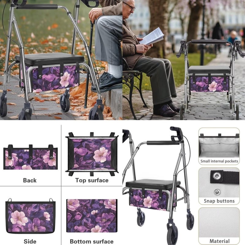 LedBack Purple Floral Cushion Walkers Accessories Sets Walker Seat Backrest Covers Rollator Walker Replacement Storage Bag for Rollator Seat & Roller Bar Covers - Image 5
